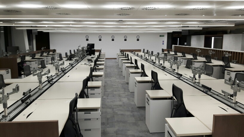 Trading desks in an office building